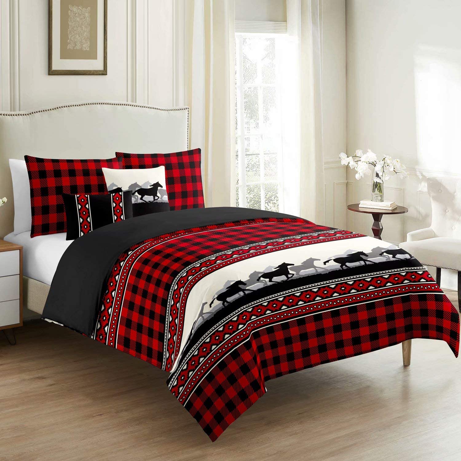 Price:$38.99 5Pcs Duvet Cover Set Full/Queen Size, 90g Microfiber Pattern Bedding Set, Soft and Breathable with Zipper Closure & Corner Ties, 1 Duvet Cover and 2 Pillow Shams and 2 Throw Pillow Covers : Home & Kitchen