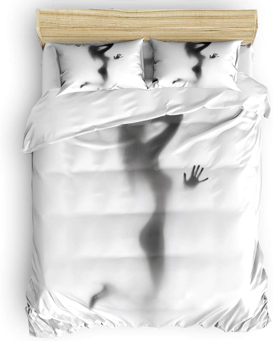Price:$116.99 Cover 4 Piece Set California King Size Ultra Soft Brushed Microfiber Fabric Black and White The Shadow of Sexy Woman Nude Naked Silhouette Bedding Set with Zipper Closure & Corner Ties : Home & Kitchen