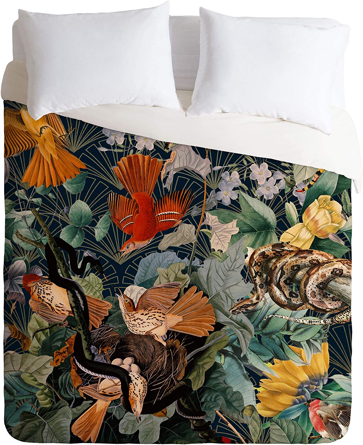 Price:$28.15 Burcu Korkmazyurek Birds and Snakes Twin Duvet Cover and Pillow Sham Set, Multi : Everything Else