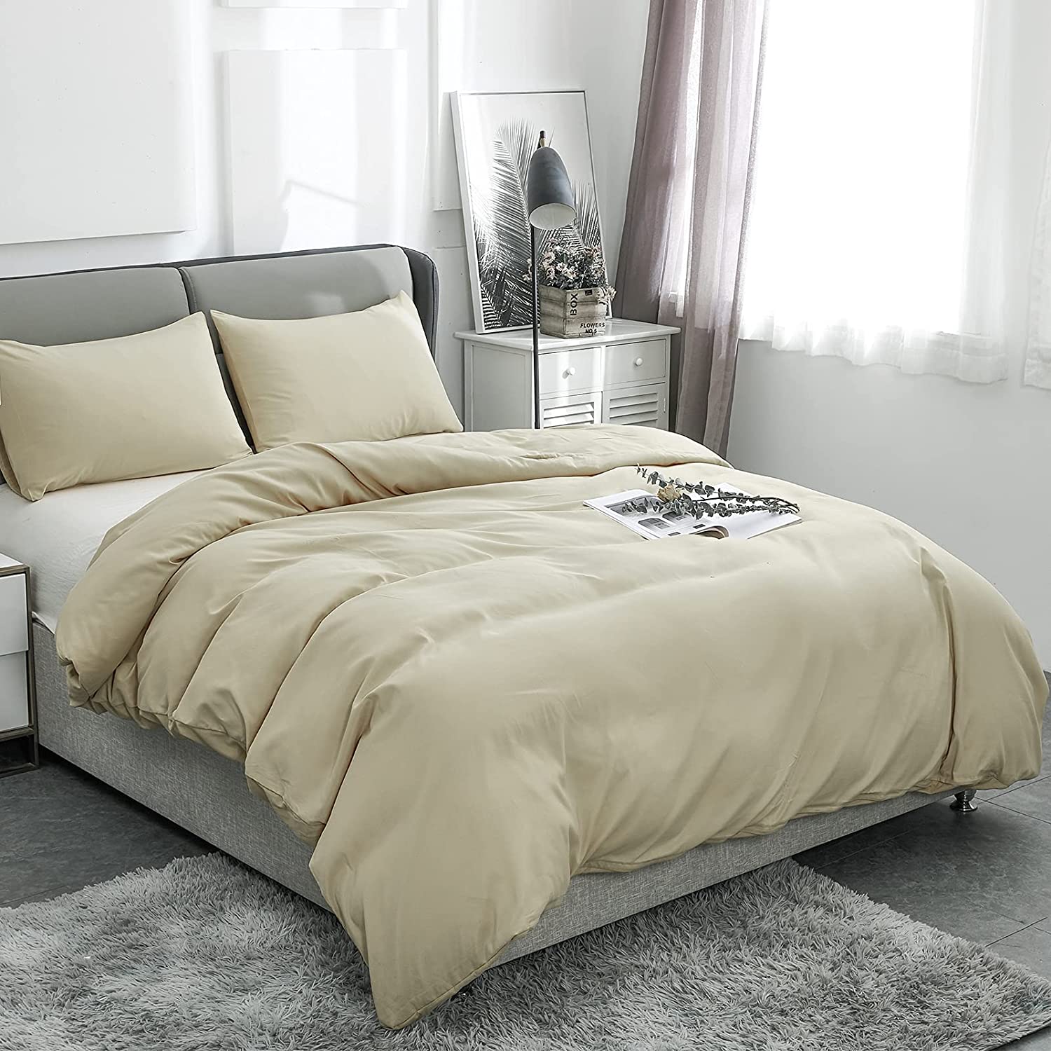 Price:$25.99 Duvet Cover Twin 3 Piece Set, 100% Cotton Duvet Cover and 2 Pillow Shams, Comforter Cover with Zipper Closure & Corner Ties (Twin-68"x90"-Khaki) : Home & Kitchen