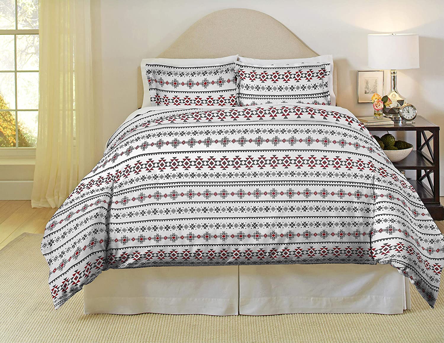 Price:$33.82 180 GSM Cotton Flannel Duvet Set - Twin / Twin XL, Aztec, red : Home & Kitchen