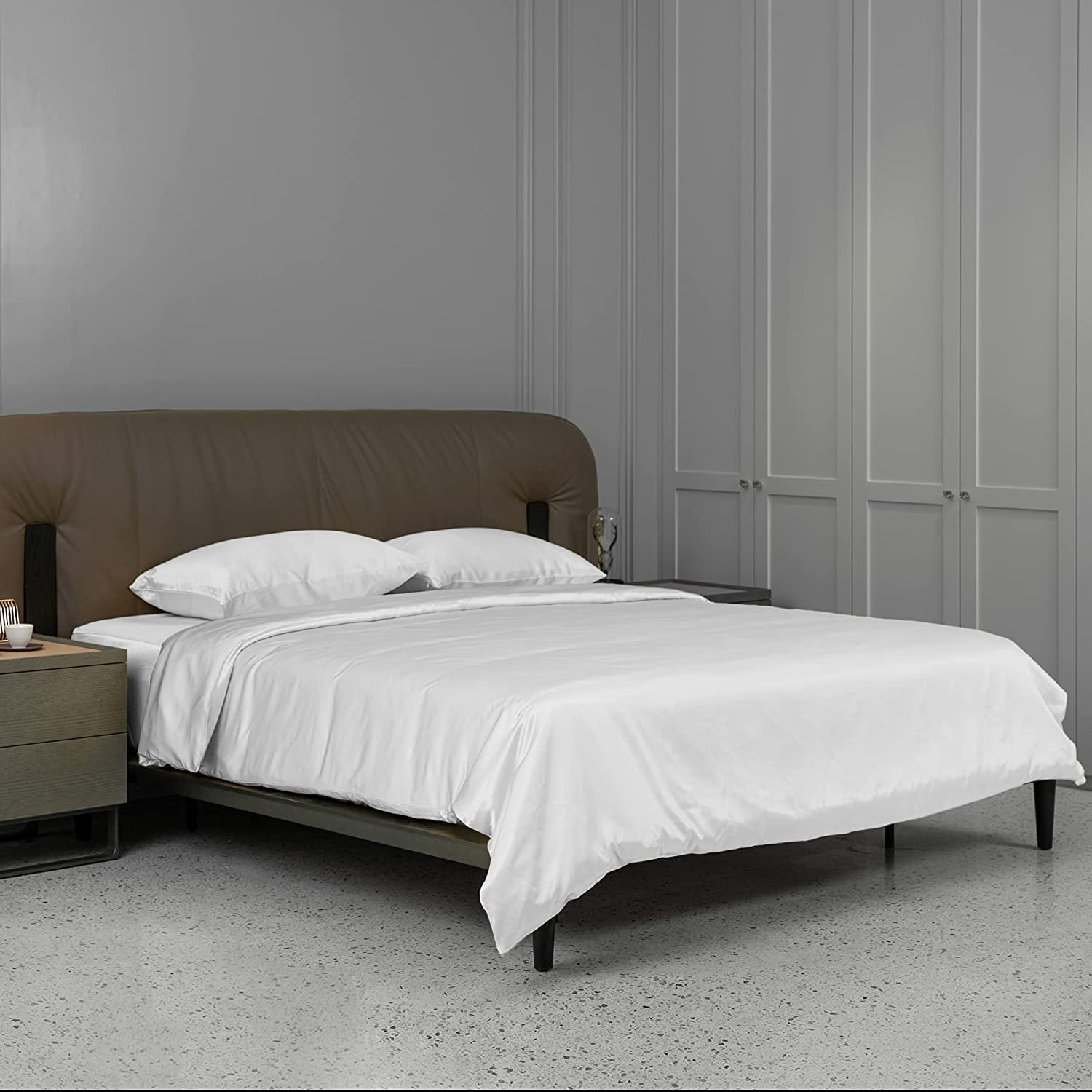 Price:$559.99 Silk Duvet Cover Set 4 Piece, 22 Momme 100% Mulberry Silk Fitted Sheets, Luxurious Bedding Sets - Ultra Soft, Smooth, Machine Washable, Durable - Queen, White : Home & Kitchen