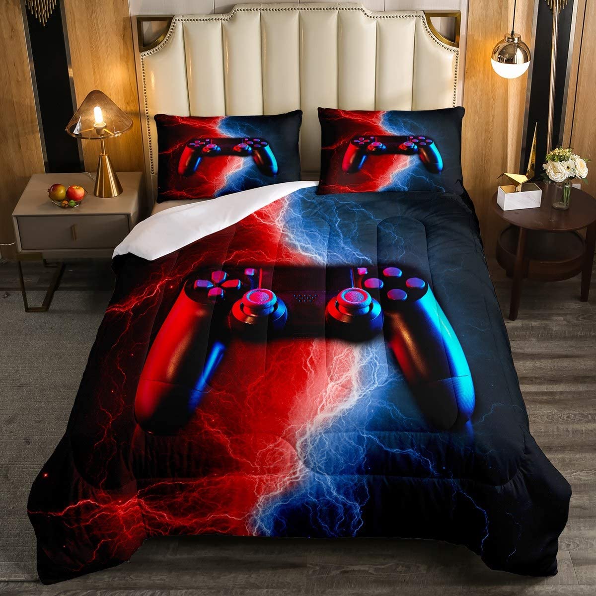 Price:$47.55 Gaming Comforter Kids Lightnings Gamepad Bedding Set for Boys Children Video Games Comforter Set Soft Game Controller Decor Duvet Set Full Size : Home & Kitchen