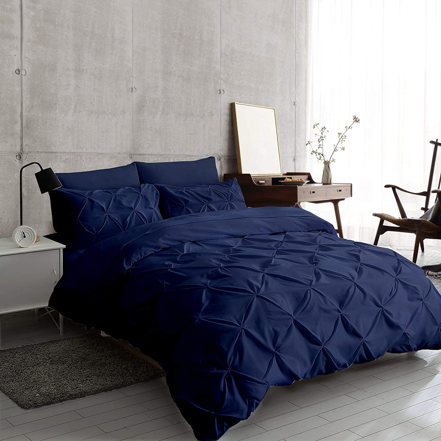 Price:$92.00 Alley 1000 Thread Count 100% Egyptian Luxurious Pinch Pleated 3 Piece Duvet Cover Set with Zipper Closer & Corner Ties (1 Duvet Cover 2 Pillow Shams) (Twin/Twin XL,Navy Blue) : Home & Kitchen