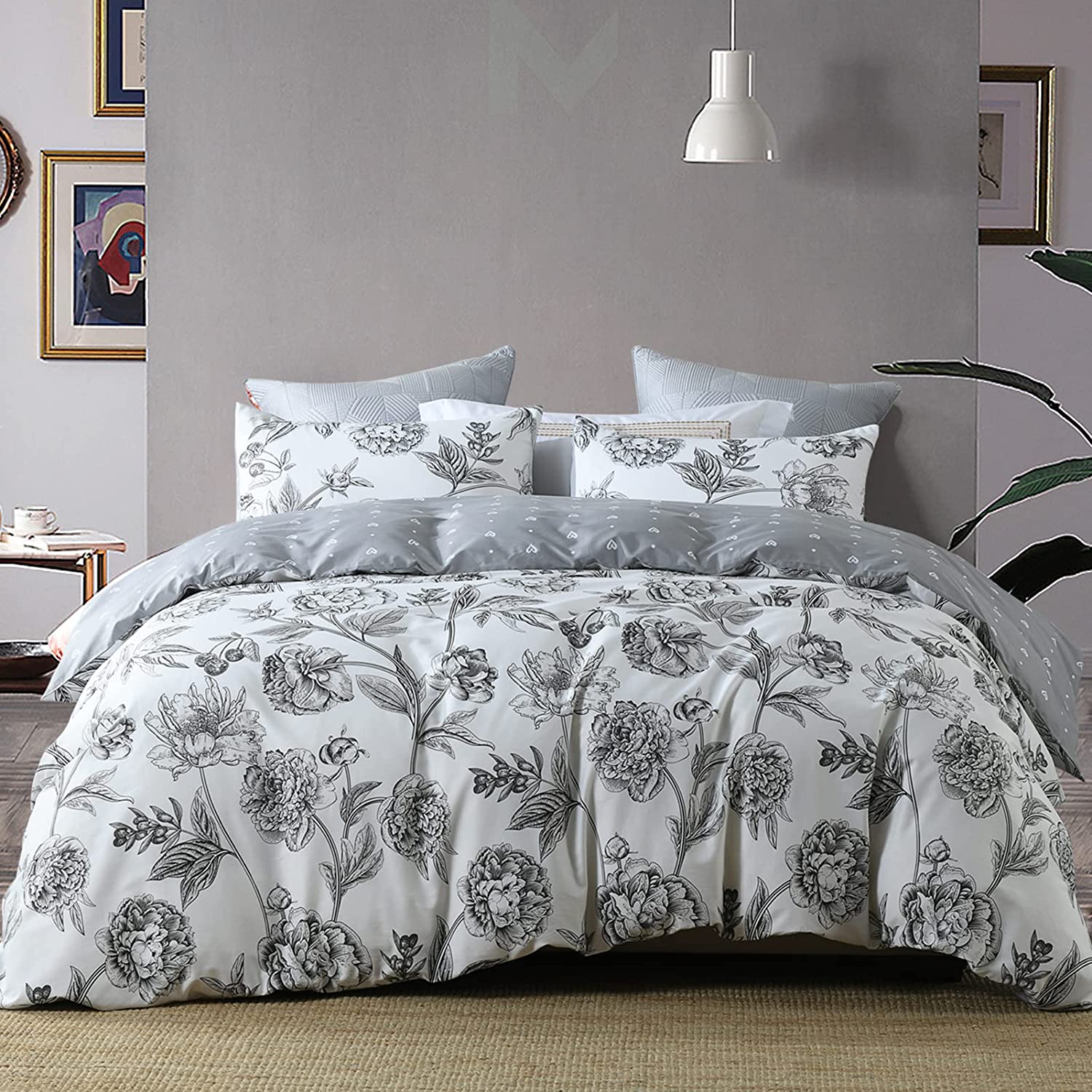 Price:$46.99 Duvet Cover Queen, Cotton Queen Size Duvet Cover Set, White Black Floral Comforter Cover, Soft 3pcs Home Bedding Set with Zipper Closure (1 Duvet Cover + 2 Pillow Shams) : Home & Kitchen