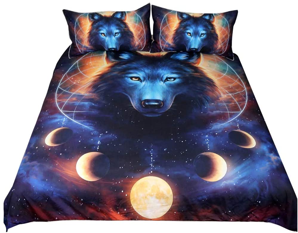 Price:$19.99 Moon Wolf Duvet Cover Sets, 3D Animal Galaxy Printed Quilt Cover & Pillowcases (Wolf, Queen Size:228x228) : Home & Kitchen
