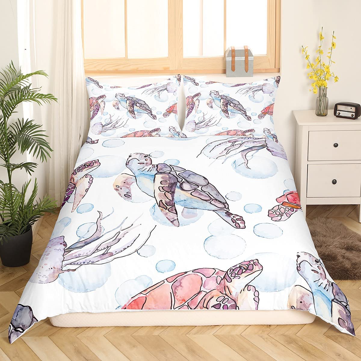 Price:$39.00 Turtle Bedding Sets Twin White Pink Hawaiian Duvet Cover Set,Tortoise Bedspreads Beach Theme Quilt Cover Underwater Children Comforter Cover for Summer,Modern Bedspread Cover : Home & Kitchen