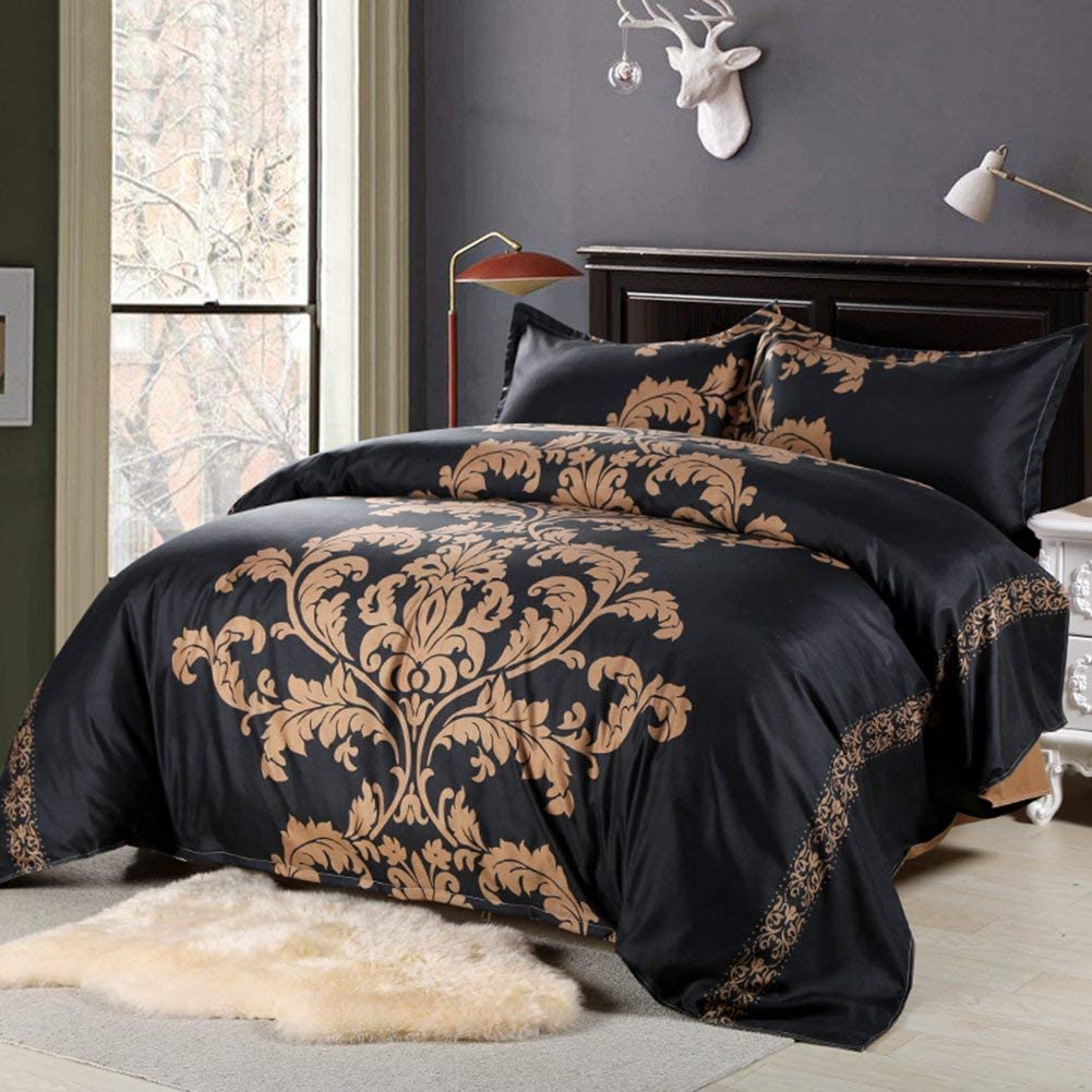 Price:$29.99 Jacquard Floral Duvet Cover Set Queen Size European Damask Comforter Cover Set Luxury Decorative Microfiber Polyester Bedding Set Black Coffee with 2 Pillow Shams, Zipper 3 Pieces : Home & Kitchen