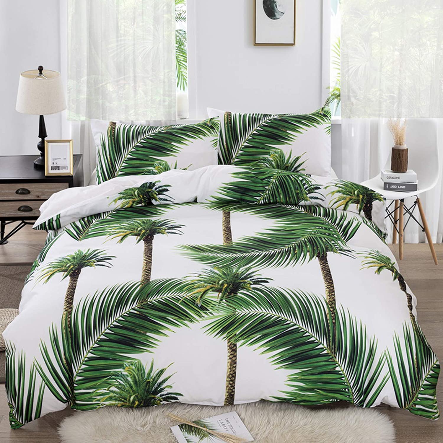 Price:$34.99 Rainforest Green Botanical Themed Duvet Cover Sets Exotic Forest Jungle Palm Tree Leaves Plants Bedding Quilt Cover with Pillowcases (White, Twin) : Home & Kitchen