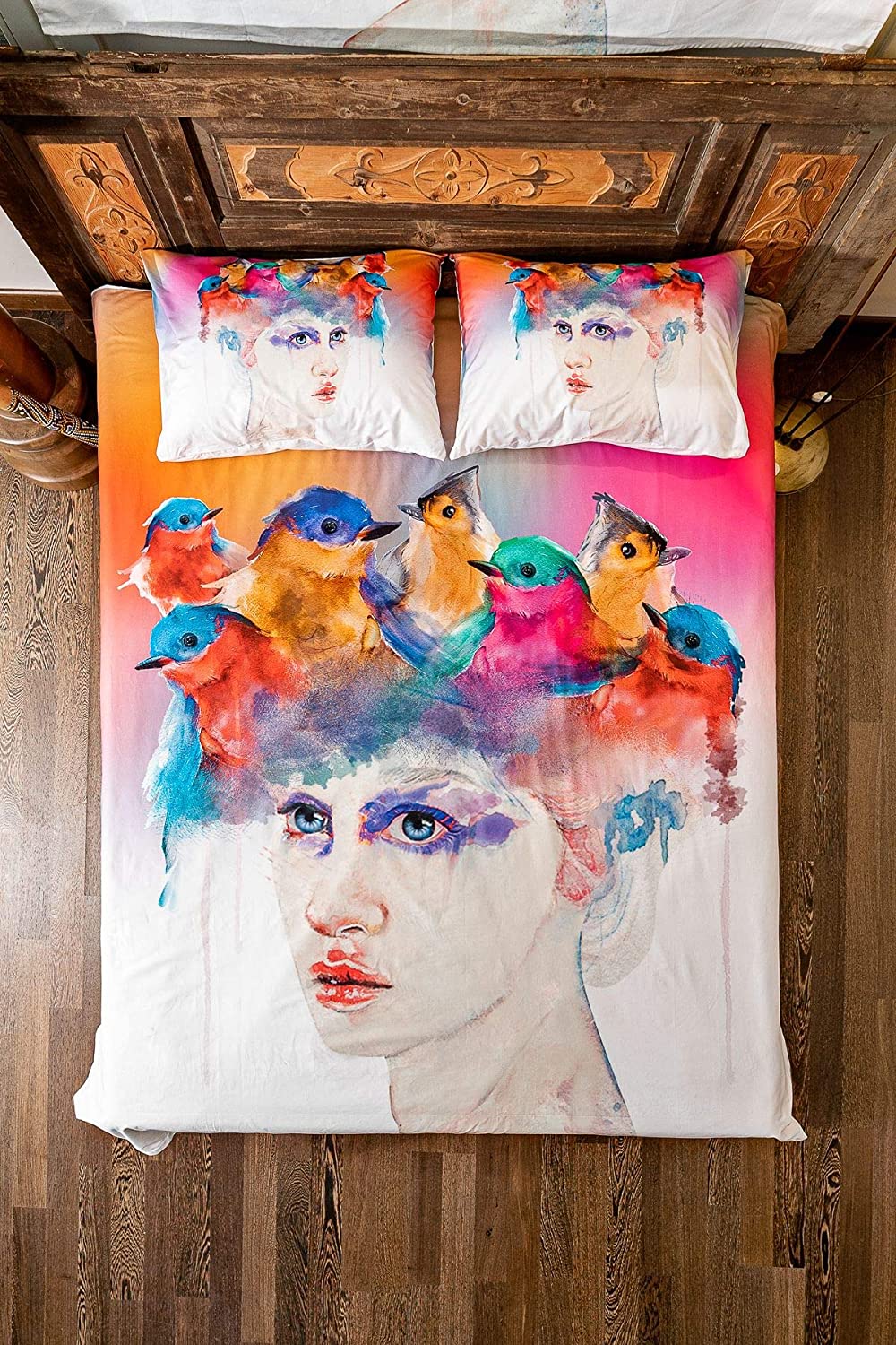 Price:$59.90 Girls 100% Cotton Birds on My Head Themed Duvet Cover Set, Full/Queen Size Bedding Set, Duvet Cover and 2 Pillowcases, (3 Pieces) : Home & Kitchen