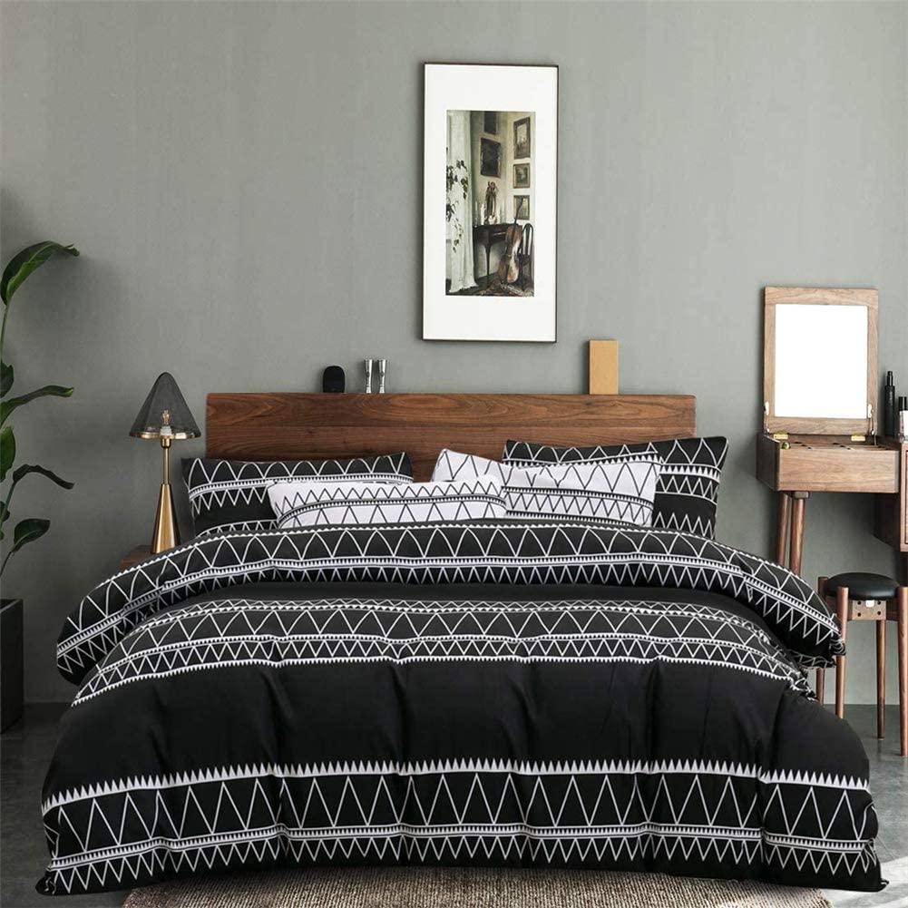 Price:$19.99 Black Geometric Bedding Duvet Cover Set King Boho Aztec Triangle Pattern with White Stripe Soft Microfiber Bohemian Farmhouse Style Quilt Covers No Comforter : Home & Kitchen