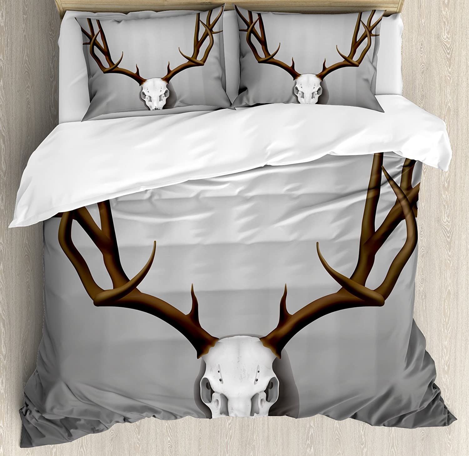 Price:$89.95 Antler Duvet Cover Set, Realistic Deer Skull with Large Horns Elk Skeleton on Abstract Backdrop Print, Decorative 3 Piece Bedding Set with 2 Pillow Shams, King Size, White Brown : Home & Kitchen