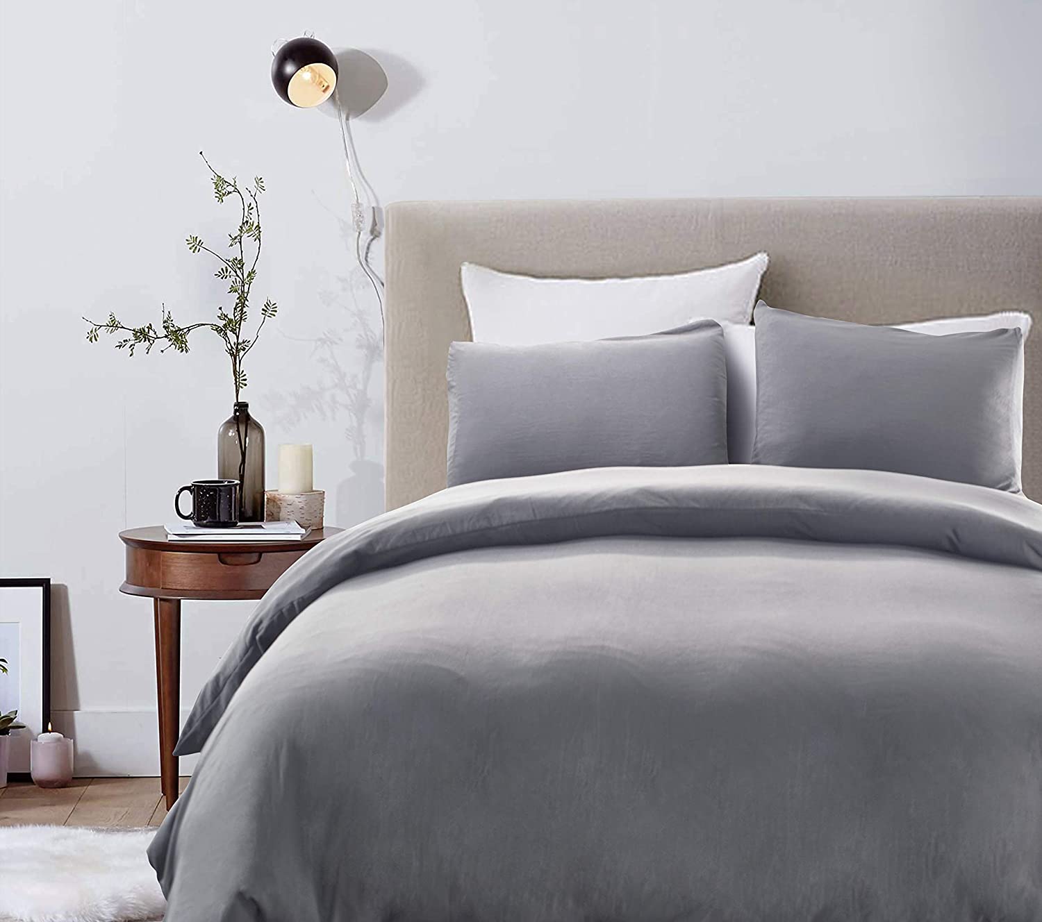 Price:$47.99 HOME 3 Pcs Washable Duvet Cover Set with 2 Pillowcase Soft and Comfortable - Machine Washable (Queen/Gray) : Home & Kitchen