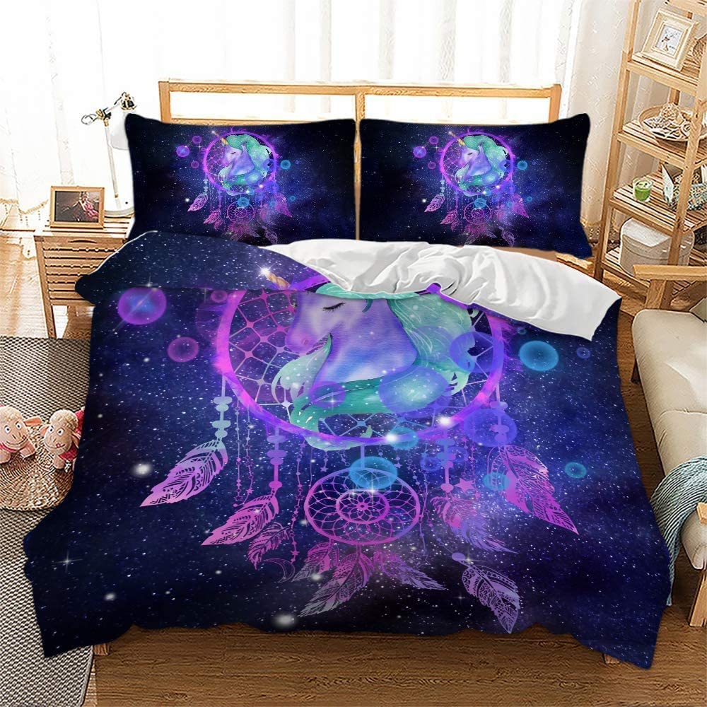 Price:$42.99 Unicorn Bedding Sets 3 Piece Feather Dream Catcher Duvet Cover Feather Starry Sky Horse Pattern Comforter Cover Cartoon Unicorn Theme Quilt Cover for Kids Girls Woman, King Size : Home & Kitchen