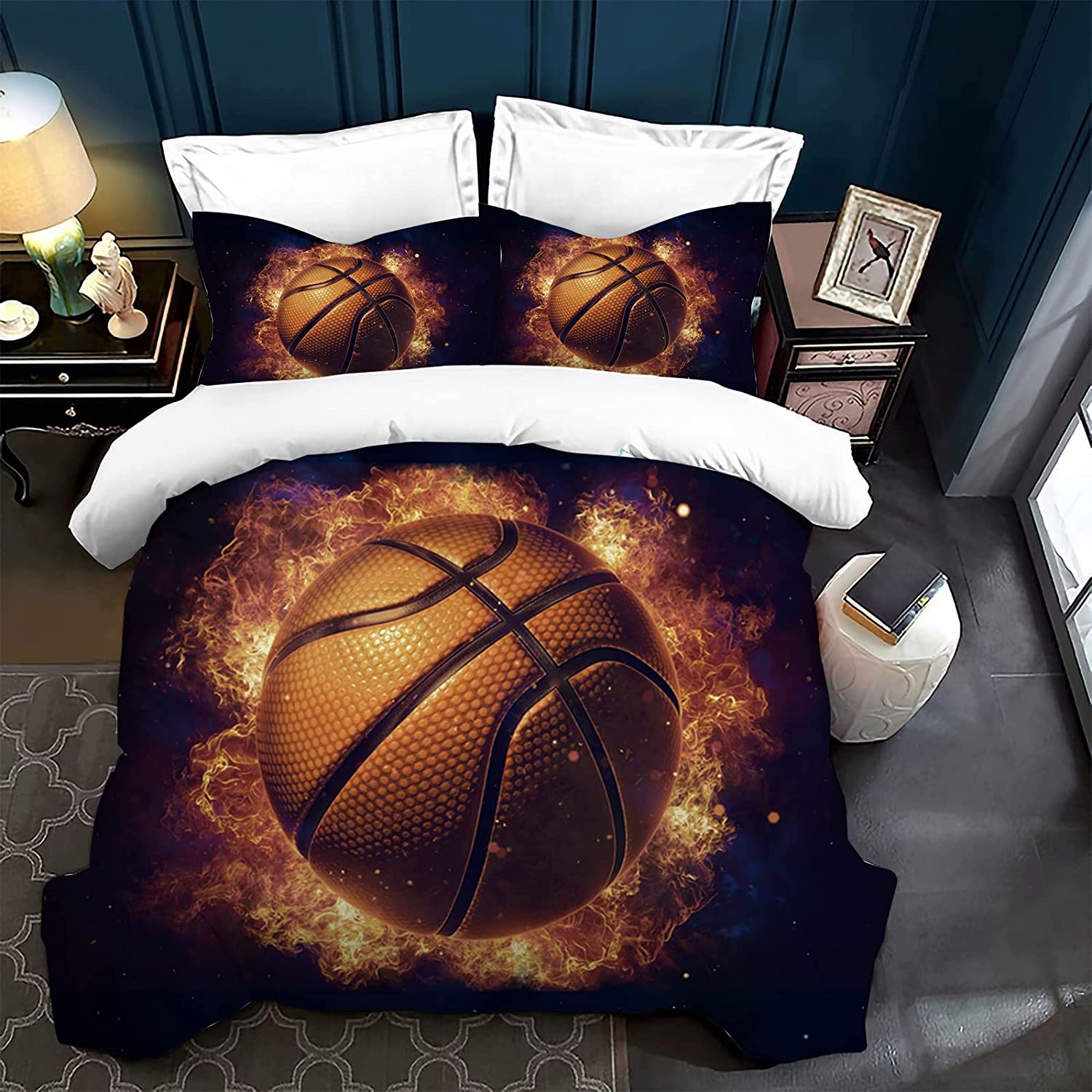 Price:$35.51 Pcs Duvet Cover Set, Ball Bedding Sets, Very Cool Basketball and Football Pattern Duvet Cover, Comforter Cover with Zipper Ties, 1 Duvet Cover and 2 Pillow Shams(Basketball,Queen 90x90) : Home & Kitchen