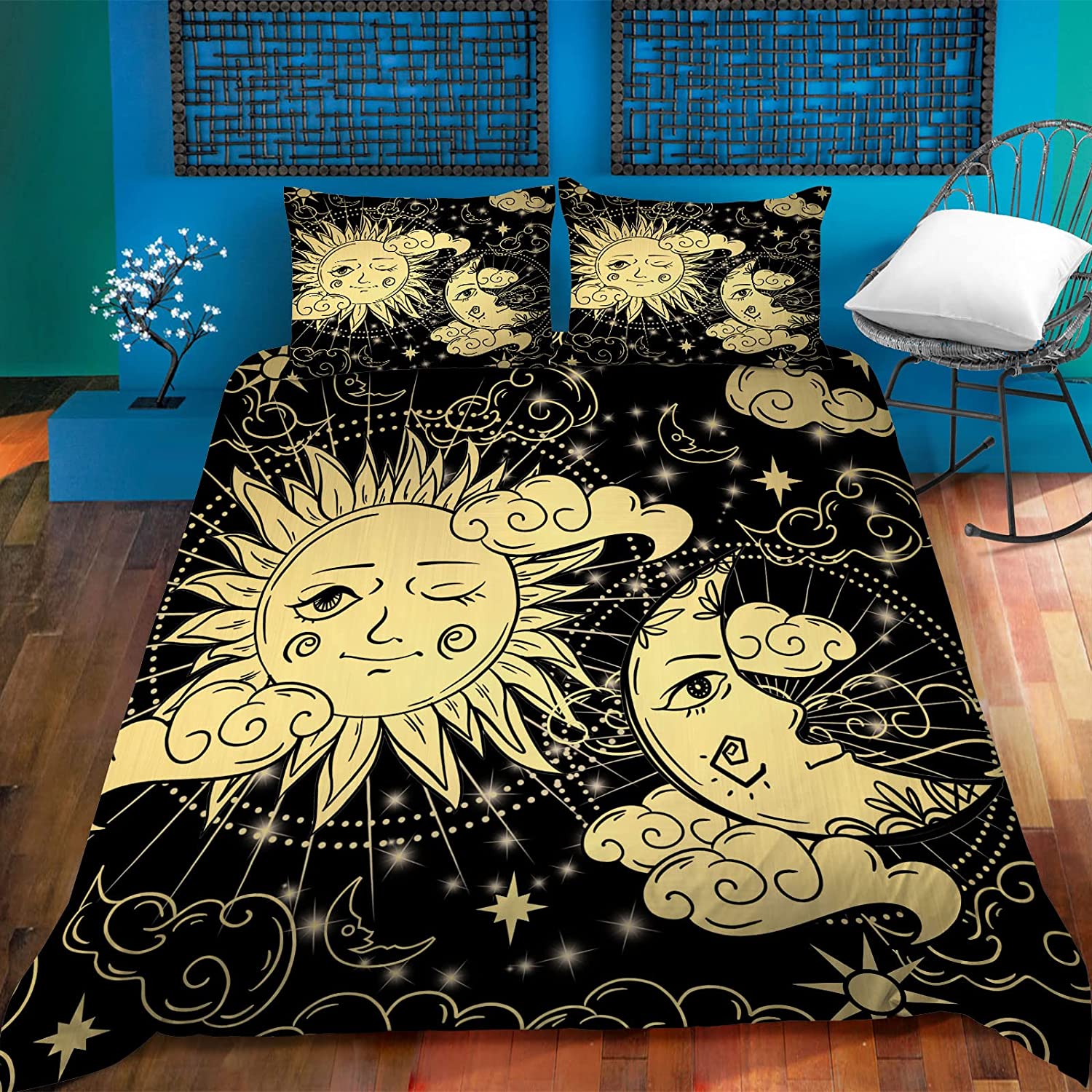 Price:$39.99 Mandala Bedding Set Moon and Sun Duvet Cover Twin Size Hippie Style Bohemian Exotic Home Decor Comforter Cover Modern Kid Teen Boy Girls 2 Piece Set with 1 Pillow Sham : Home & Kitchen