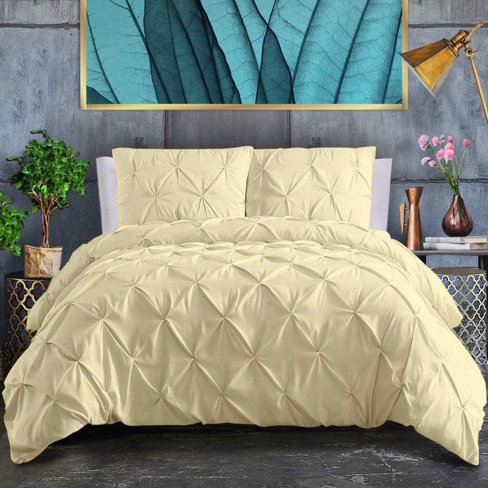 Price:$116.99 Exclusive 800 TC Decorative 5-Piece Pinch Pleated Pintuck Duvet Cover Set Western King 120x120 Size Zipper Closer with Corner Ties, Natural Cotton Comforter Cover, Ivory : Home & Kitchen