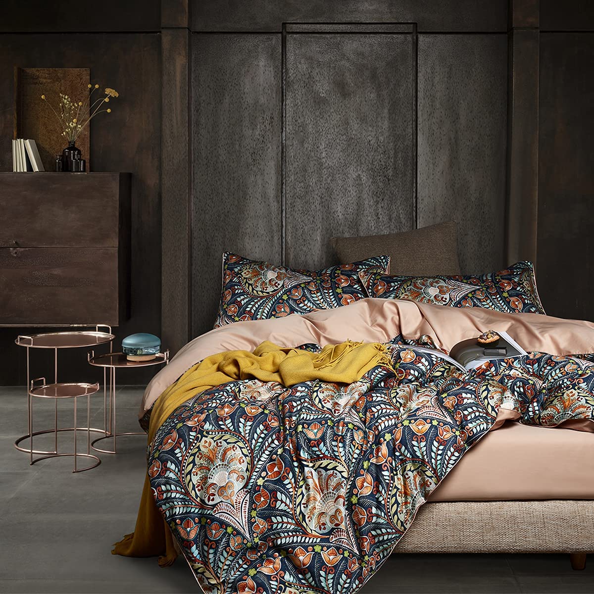 Price:$79.99 Damask Bedding, 100% Cotton Luxury Duvet Cover Set, Ultra Soft and Easy Care, Boho Paisley Reversible Bedding Queen Size Set, 3 Pieces Bed Set Includes 2 Pillow Cases (Blue Orange) : Home & Kitchen
