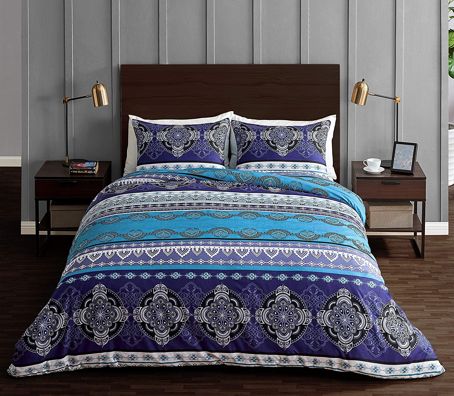 Price:$30.99 Chic Bohemian Purple Turquoise Blue Grey Mandala Duvet Comforter Cover and Sham 3 pc King Size Bed Bedding Set Bedroom Aesthetic Indian Indie Tapestry Ethnic Vintage Colorful Hipster Hippie Retro : Home & Kitchen