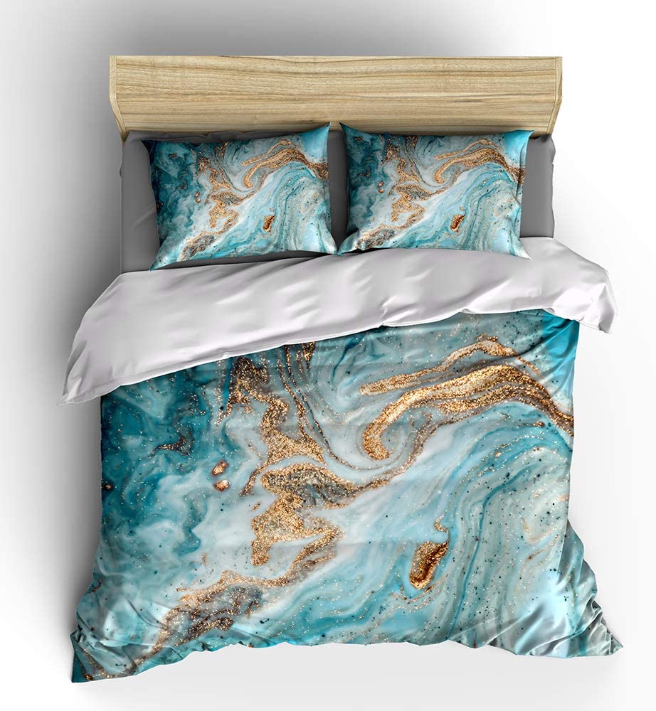 Price:$55.99 Turquoise Grain Duvet Cover Sets Full Size,3 Pcs Golden Marble Bedding Set with 2 Pillowcases,NO Comforter and Sheet : Home & Kitchen