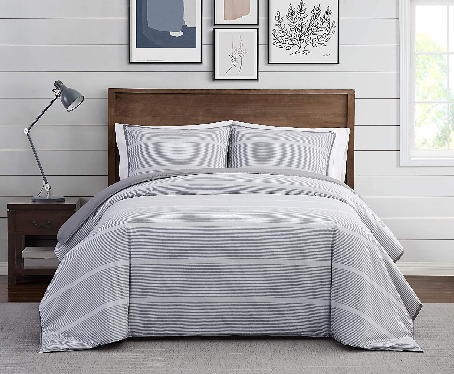 Price:$199.99 Loom - 3-Piece Full/Queen Duvet Cover and Sham Set - Niari Yarn Dye Stripe Cotton Collection - Grey (DCS4175GYQ-1800) : Home & Kitchen
