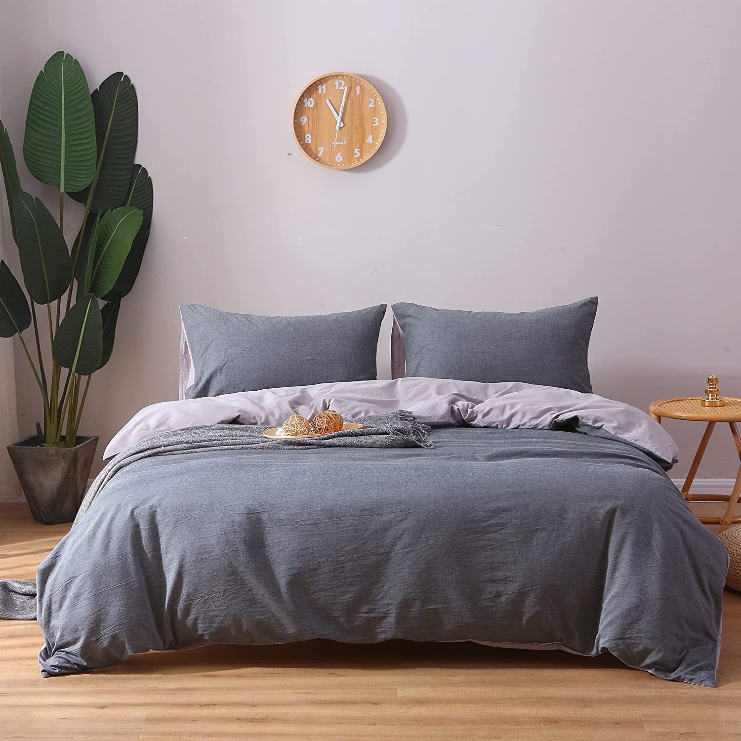 Price:$53.99 Duvet Cover Set-4 Pieces 100% Washed Cotton 400 Thread Count Comforter Cover Sets-1 Duvet Cover，1 Fitted Sheet and 2 Pillow Cases-Queen,Grey : Home & Kitchen