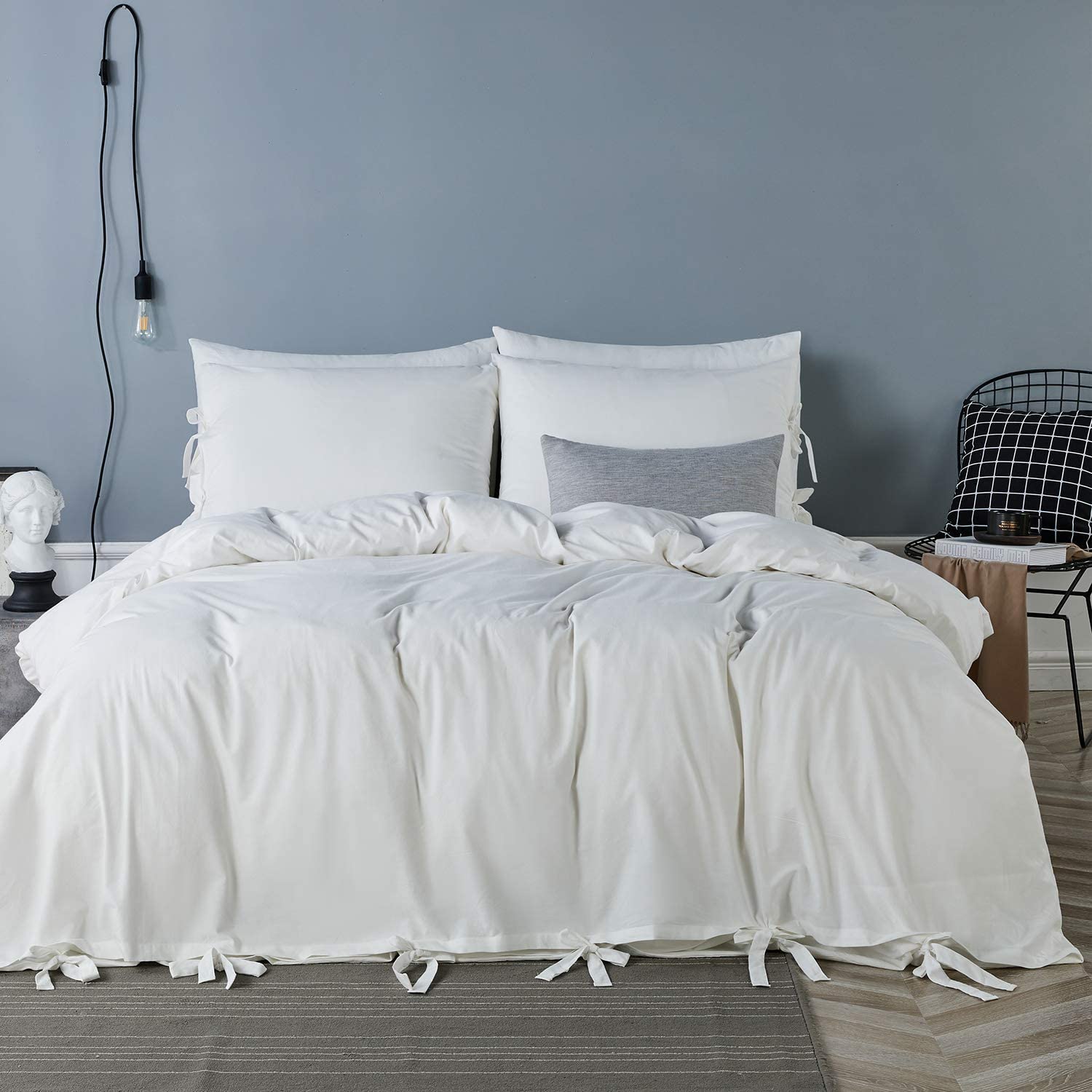 Price:$52.99 100% White Washed Cotton Butterfly Bow tie Duvet Cover Set King, 3 Pieces Ultra Soft Bowknot Comforter Cover : Home & Kitchen