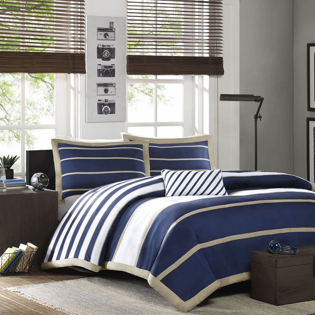 Price:$35.99 Zone Duvet Modern Casual Vibrant Colorblock Design All Season Comforter Cover Teen Bedding, Boys Bedroom Décor, Twin/Twin XL, Ashton Khaki/Navy 3 Piece : Home & Kitchen