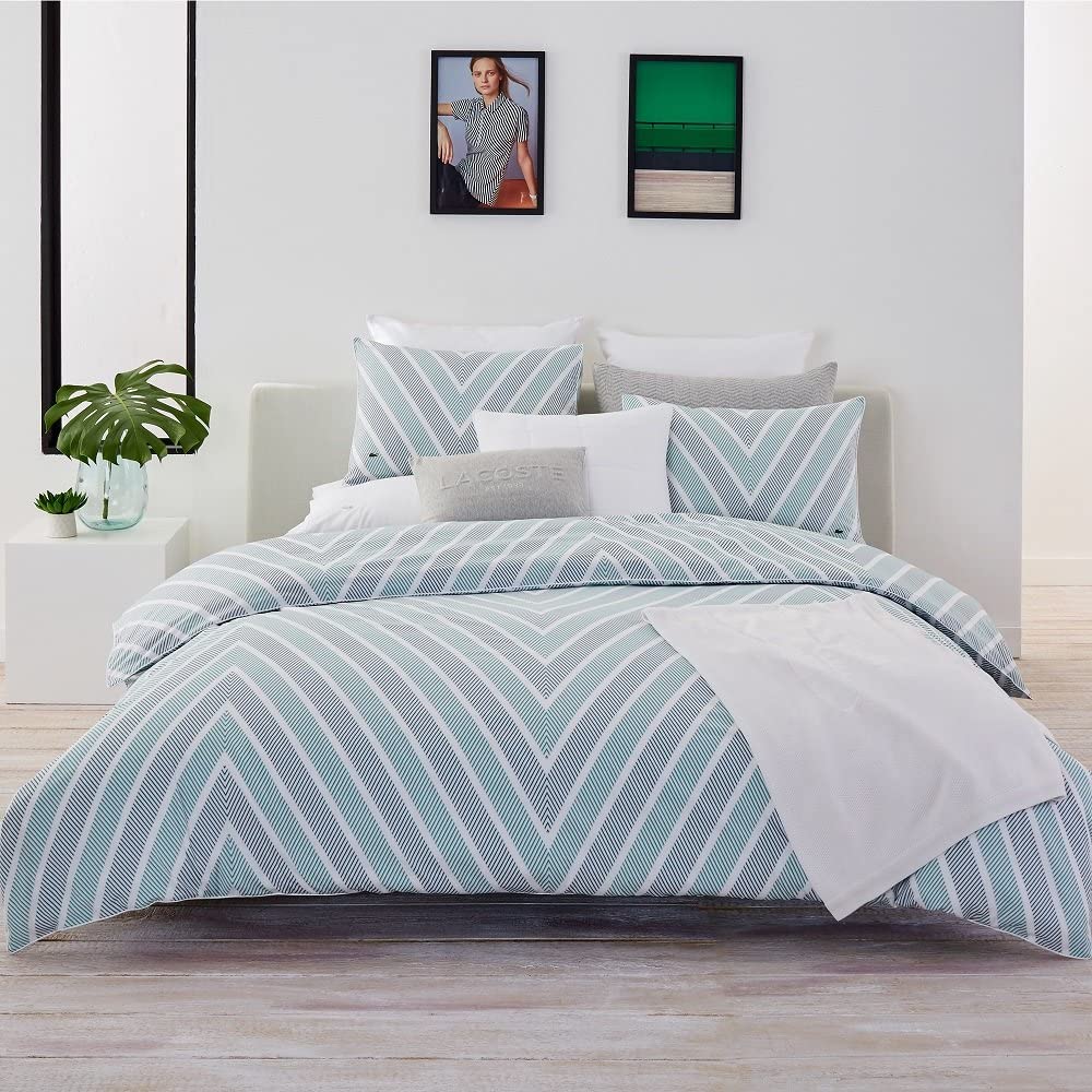 Price:$299.99 Bandol Green and Grey Chevron Striped Brushed Twill Duvet Set, Full/Queen : Home & Kitchen