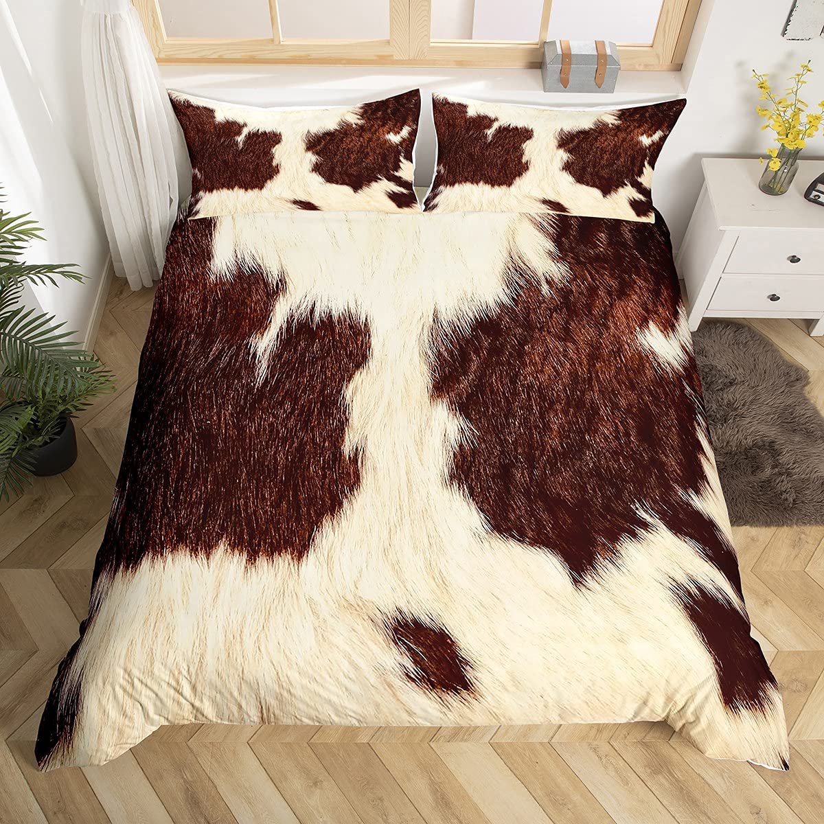 Price:$45.00 Fairy Cow Skin Duvet Cover Queen,Photo of Cowhide Fur Comforter Cover 3pcs,Farmhouse Animal Hair Ultra Soft Bedding Set,Rustic Spotted Cow Texture Bedroom Decor Bedspread : Home & Kitchen