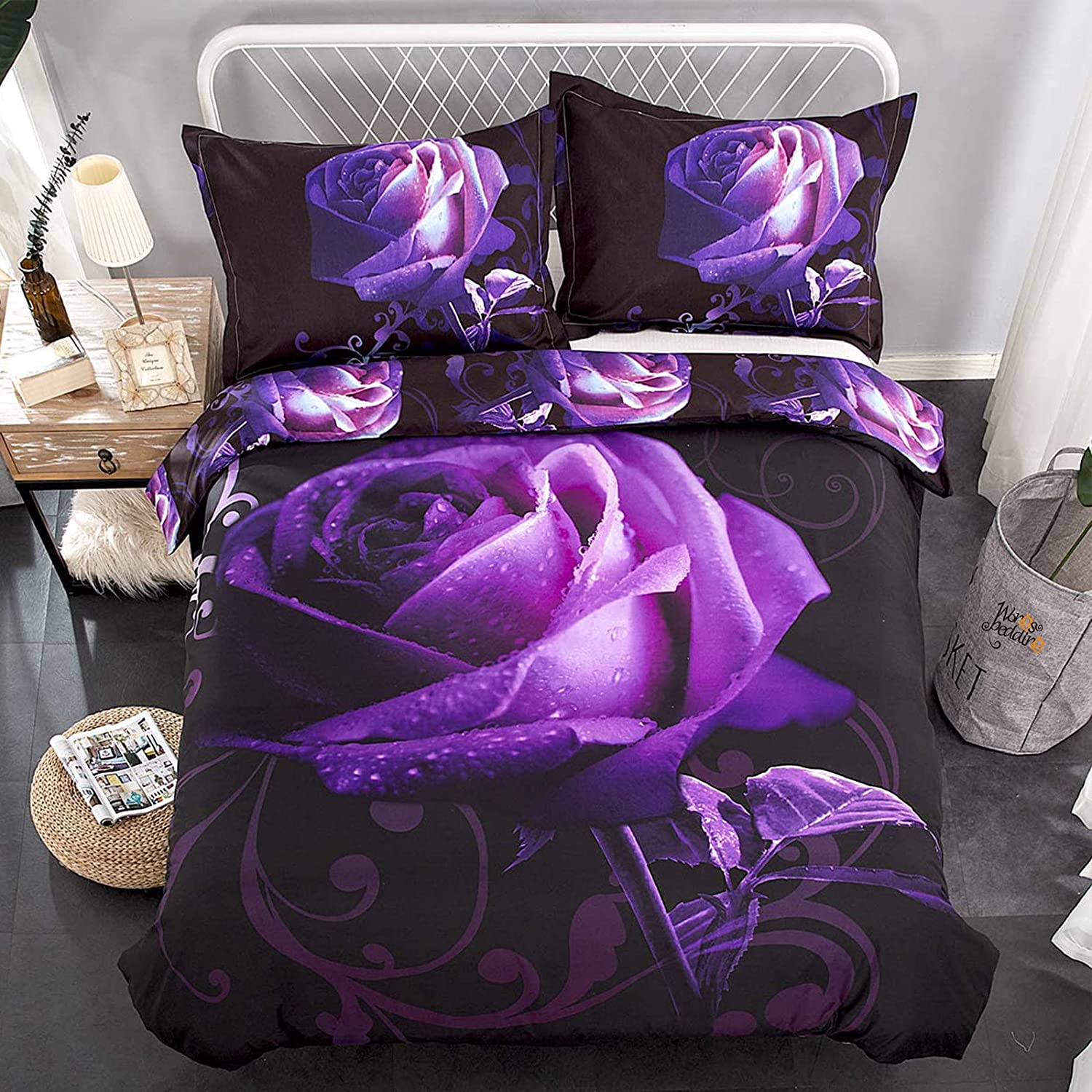 Price:$27.89 Duvet Cover Queen Reversible Rose Printed Bedding Duvet Cover with Zipper Closure for Girls Adults Room Decor, 3 Pcs (1 Duvet Cover +2 Pillowcases) Soft Microfiber Bedding Set Queen 90"x90" : Home & Kitchen