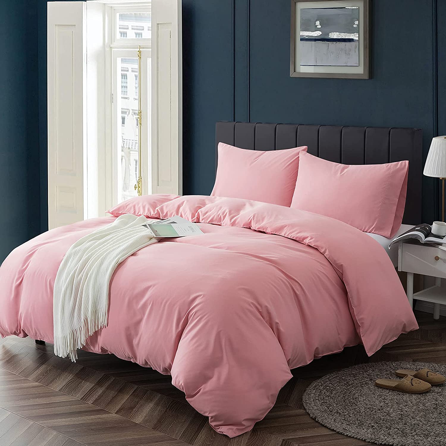 Price:$27.99 Duvet Cover Set, 1800 Thread Count Microfiber Comforter Cover Sets, 3 Piece Wrinkle Resistant and Breathable Bedding Sheet Set, 1 Duvet Cover, 2 Pillowcases - (Full/Queen Size), Pink : Home & Kitchen