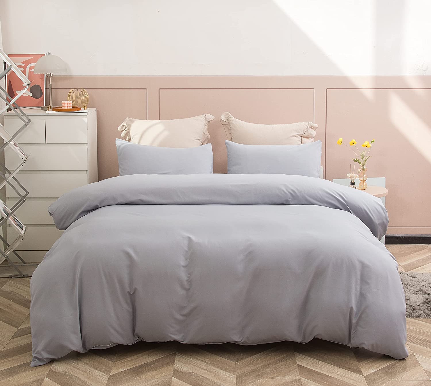 Price:$26.99 Duvet Cover Queen Size Grey - Queen Duvet Cover Comforter Cover Bedding Set with Zipper Closure 3 Pieces (1 Duvet Cover + 2 Pillow Shams, 90x90 Inch) : Home & Kitchen
