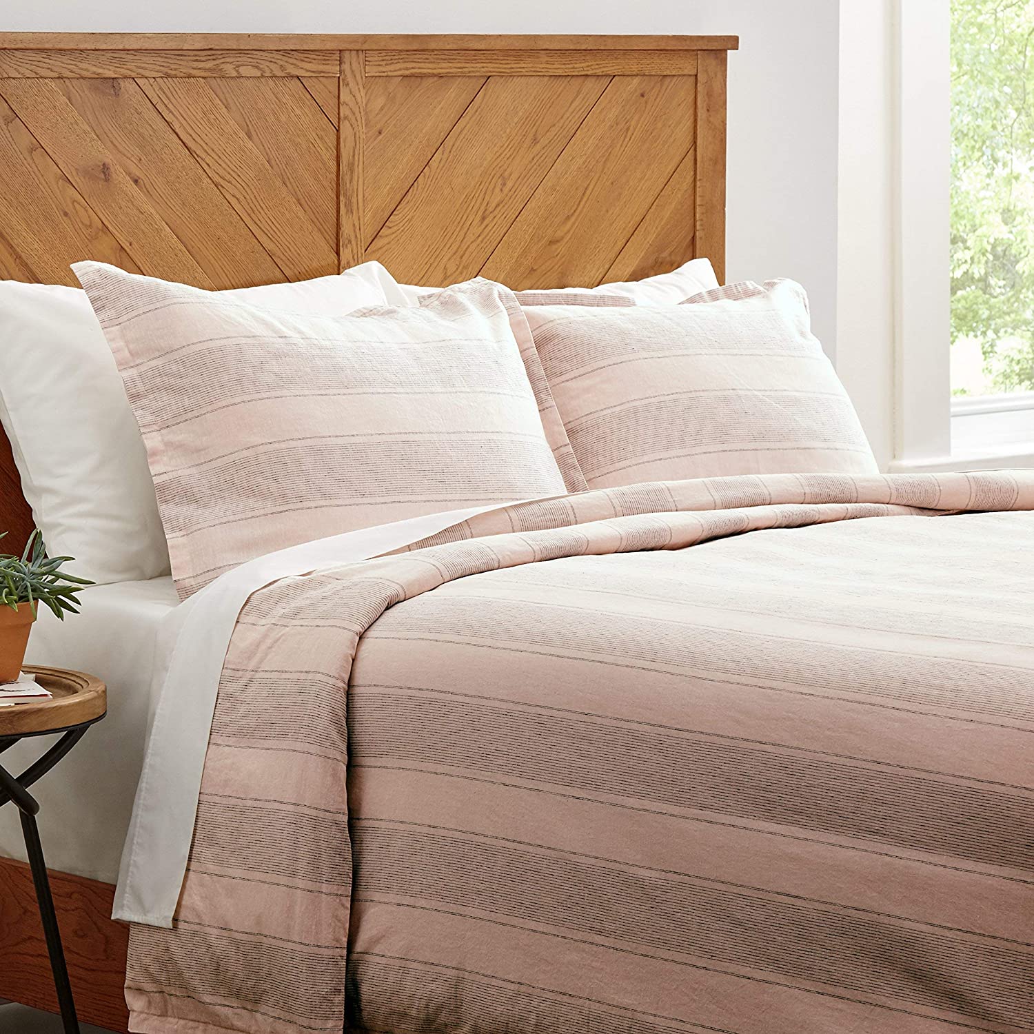 Price:$131.26 Brand – Stone & Beam Washed Linen Stripe Duvet Cover Set, King, Blush with Grey Stripe : Home & Kitchen