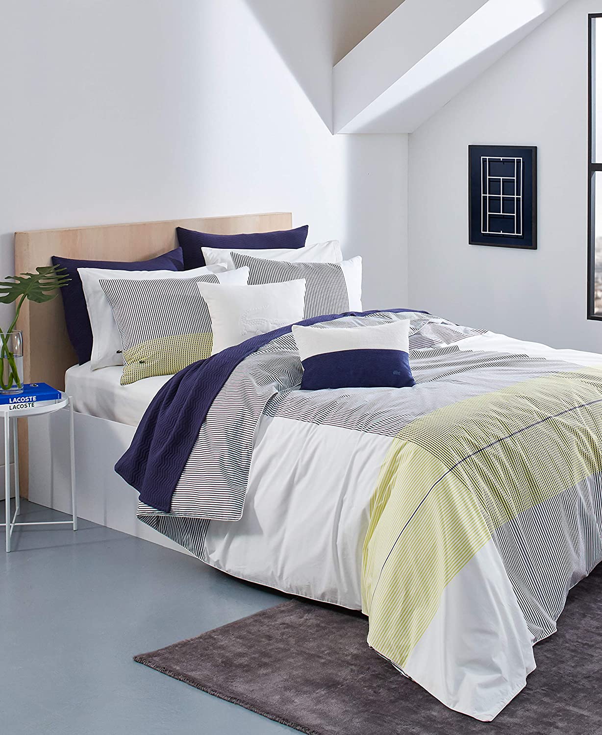 Price:$179.99 Backspin 3- Piece Reversible 100% Cotton Striped Duvet Cover & Sham Set, Full/Queen , Ivory/Blue/Yellow : Everything Else