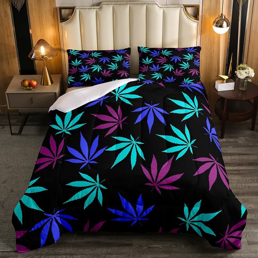 Price:$39.99 Marijuana Leaf Comforter Set Colorful Cannabis Leaf Bedding Set 3pcs for Kids Boys Girls Weed Marijuana Leaves Duvet Set Soft Polyester Quilt Set with 2 Pillowcases, Full Size : Home & Kitchen