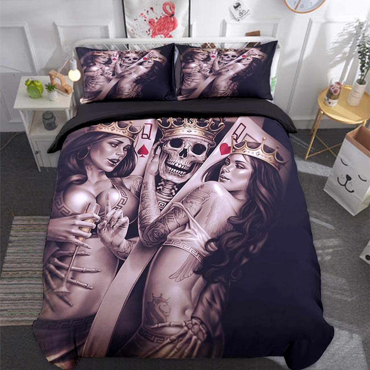 Price:$29.99 Duvet Cover Golden Crown Bedding Set with 2 Pillowcases 3D Printed Halloween with Two Beauty Quilt Cover Set Queen Size 90" x 90"(No Comforter) : Clothing, Shoes & Jewelry