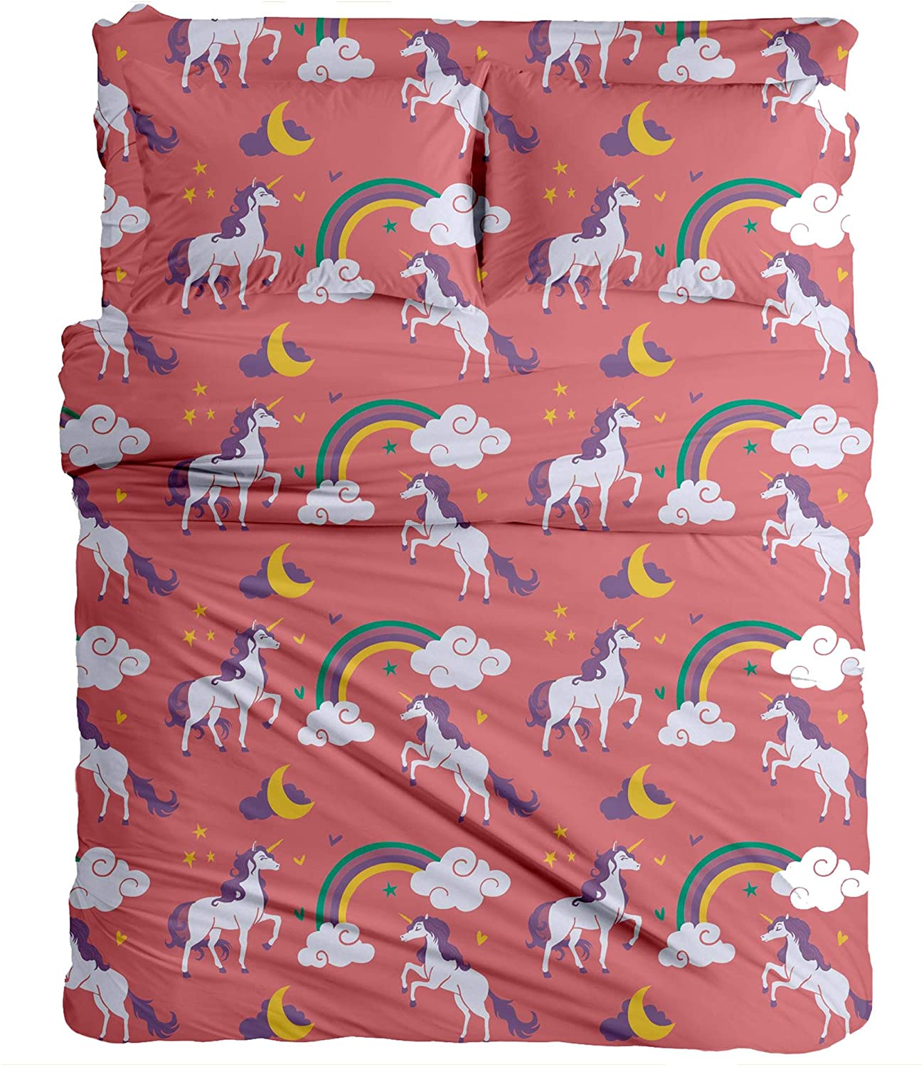 Price:$22.99 and Clover Pink Unicorn Duvet Cover Set Full/Queen Size Bedding for Kids with Shams (No Comforter) : Home & Kitchen