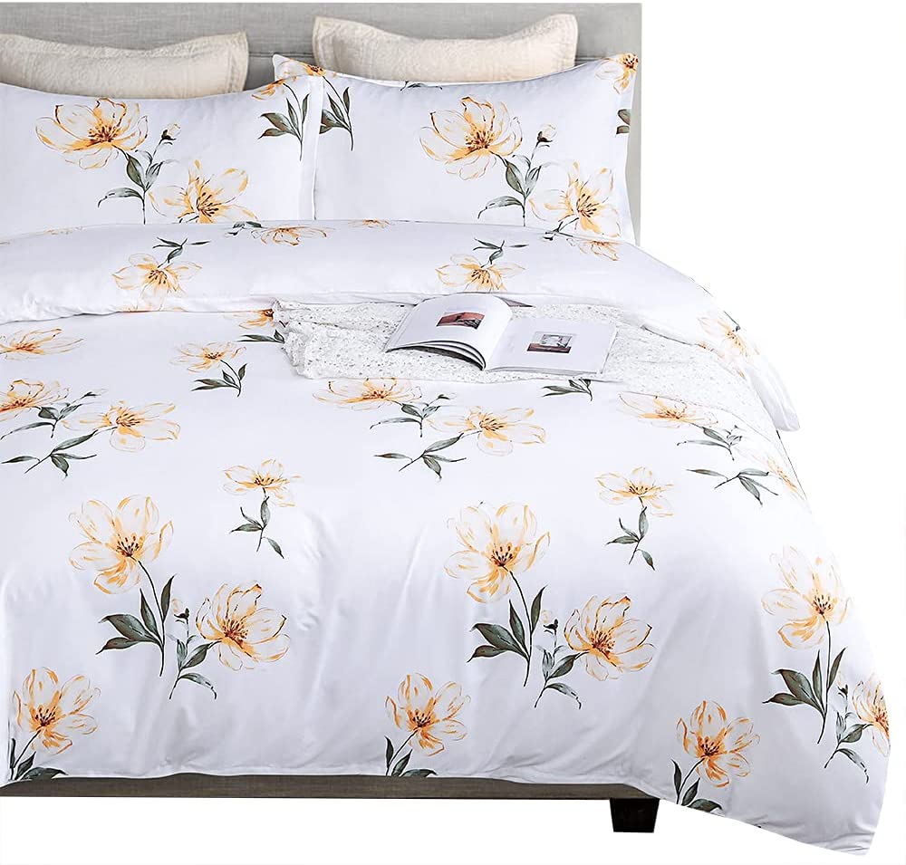 Price:$17.95 Print Flower Pattern Design, Soft Microfiber Queen Size Duvet Cover Set Yellow/White, 3-Piece Set ( 1 Duvet Cover 2 Pillow Shams ) New 2021 : Home & Kitchen