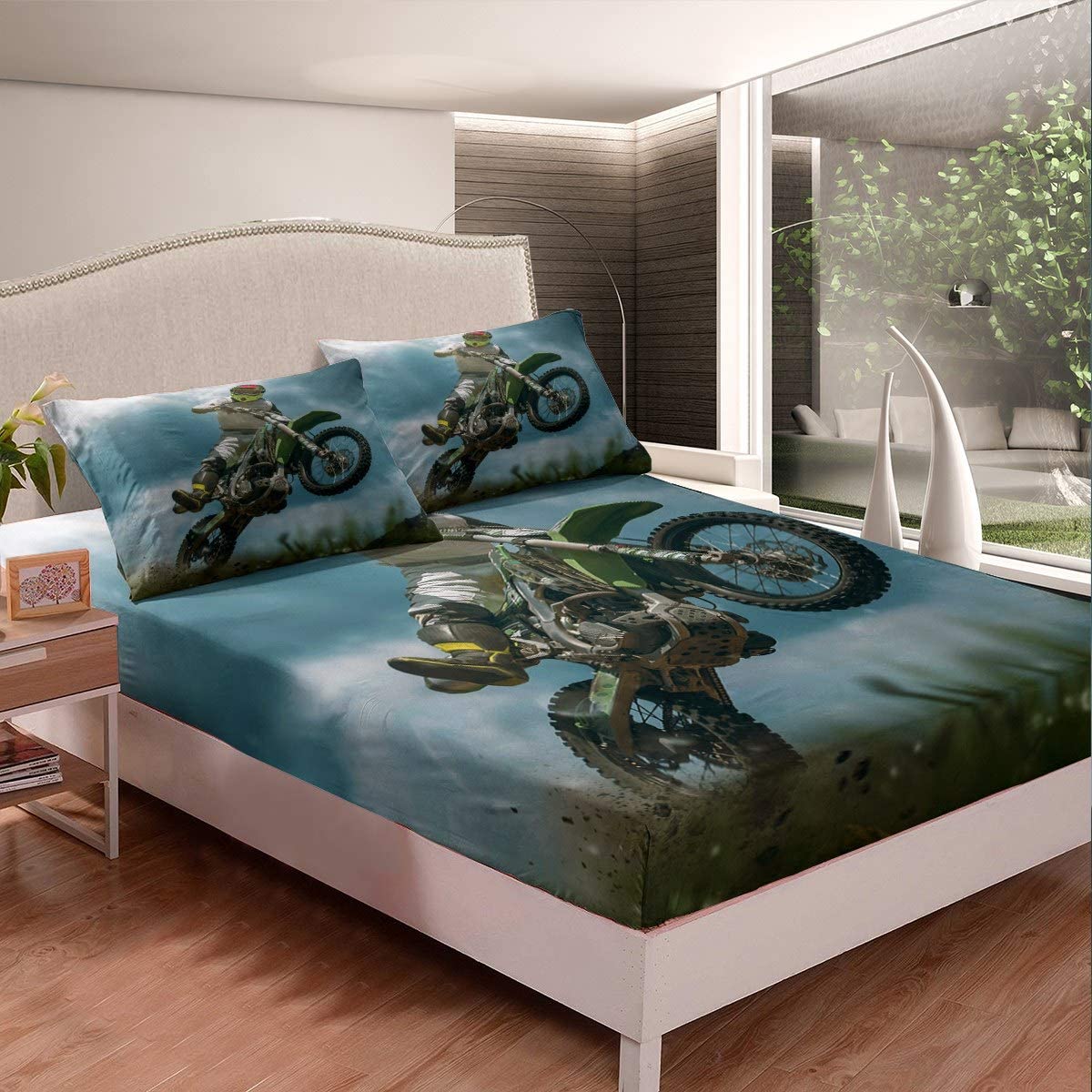 Price:$27.55 Dirt Bike Bedding Set Extreme Sports Theme Bed Sheet Set Kids Boys Youth Motocross Racer Printed Duvet Cover Motorcycle Illustration Bed Cover Bedroom Decor 2Pcs Sheets Twin Size : Home & Kitchen