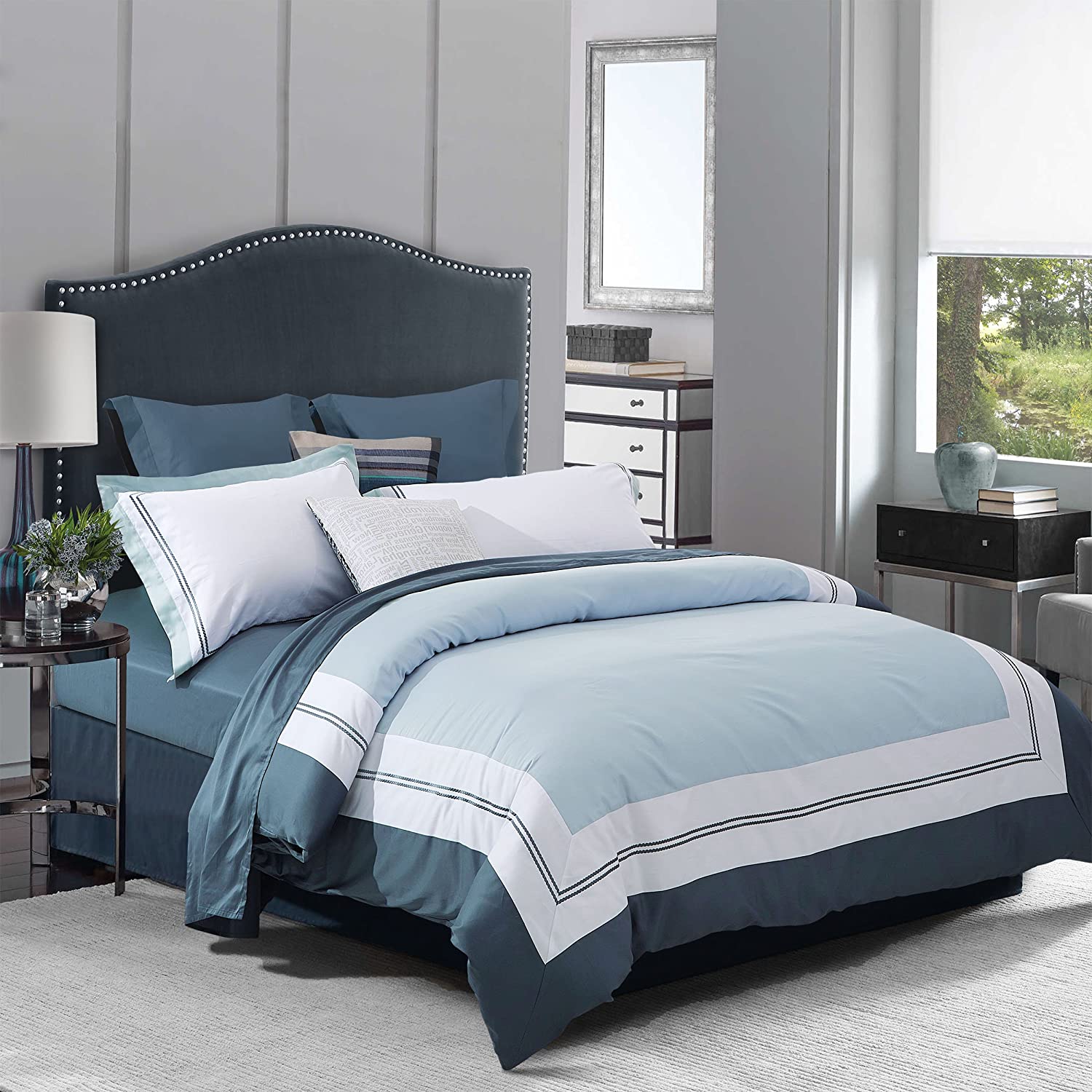 Price:$66.74 Meridian Embroidered Duvet Cover Set, Premium Long-Staple Cotton, Twin/Twin XL : Home & Kitchen