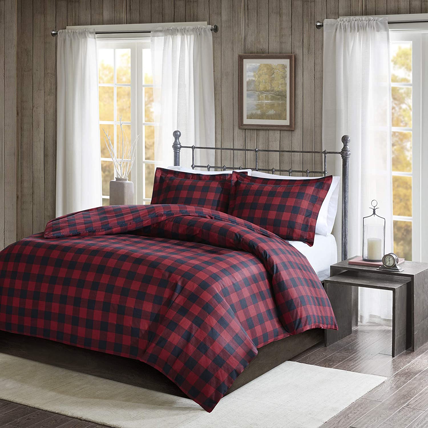 Price:$71.52 Flannel Check Print Cotton Duvet Cover Set Black/Red King/Cal King : Home & Kitchen