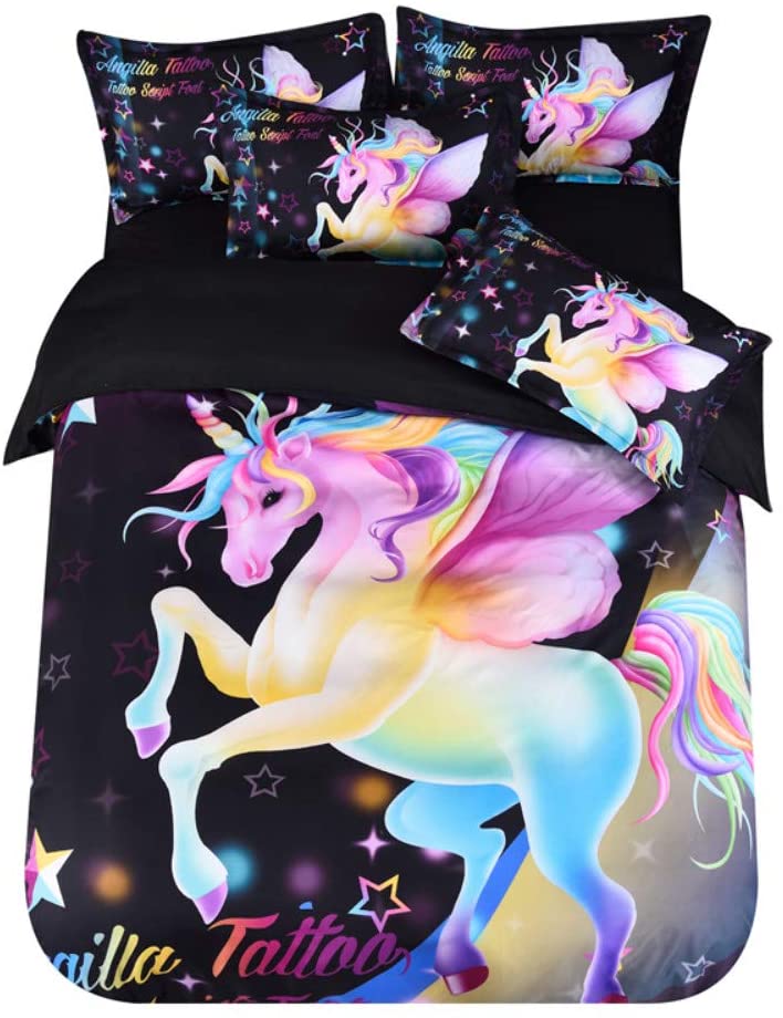 Price:$42.36 Bedding Set Twin King Cartoon Unicorn Duvet Cover Pillowcase Home Textiles for Children Kids Full Queen Quilt Cover 2/3 pcs (1,US Twin(2pcs)) : Home & Kitchen