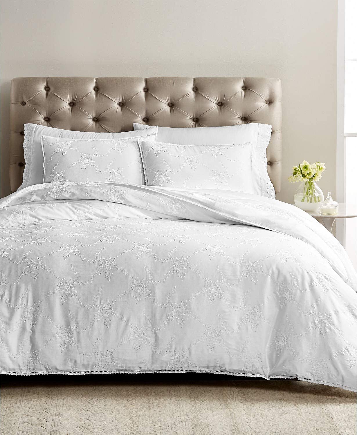 Price:$170.00 STEWART Signature Garden 3-Pc. Embroidered King Duvet Set White : Home & Kitchen