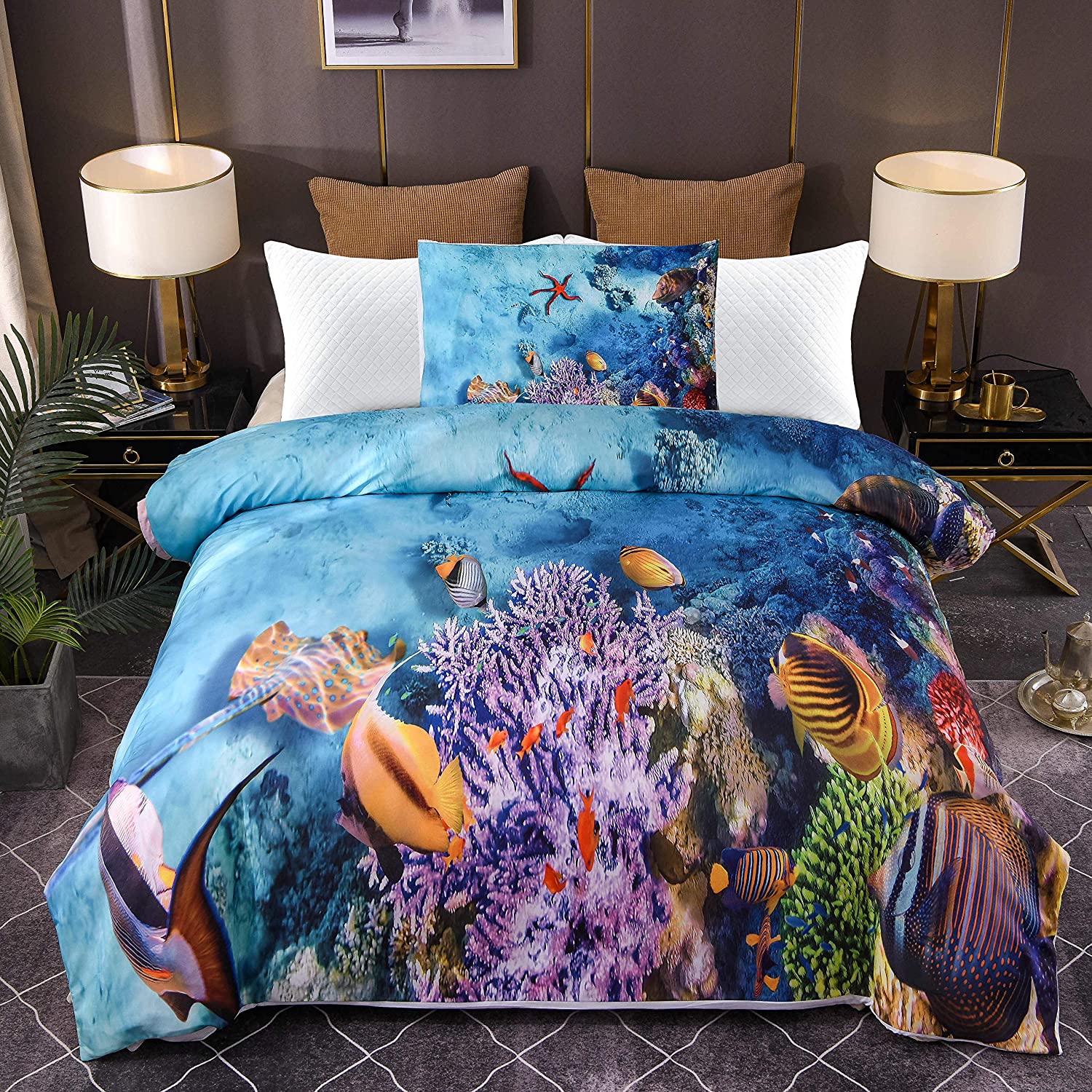 Price:$29.99 Bedding 2 Piece Duvet Cover Set Twin/Twin XL (1 Duvet Cover + 1 Pillow Shams),Ocean Theme Comforter Quilt Cover with Zipper Closure for Adult Kids, Coral : Home & Kitchen