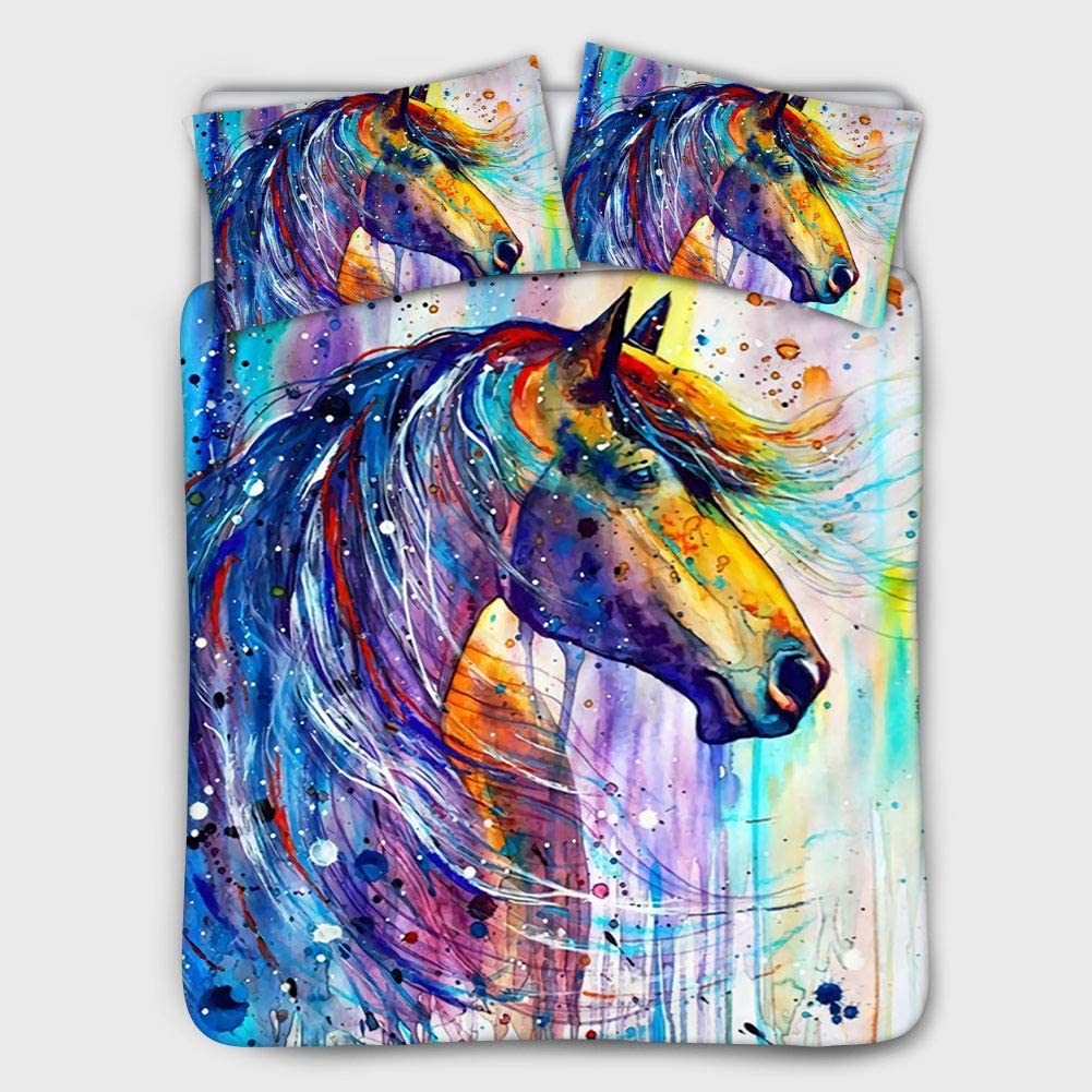 Price:$51.99 Super Soft Bedding Sets King 3 Piece Bedsets for Women Girls, 1 Comforter Cover + 2 Pillow Sham, Machine Washable, Watercolor Horse Pattern Duvet Cover Sets, Black Lining : Home & Kitchen