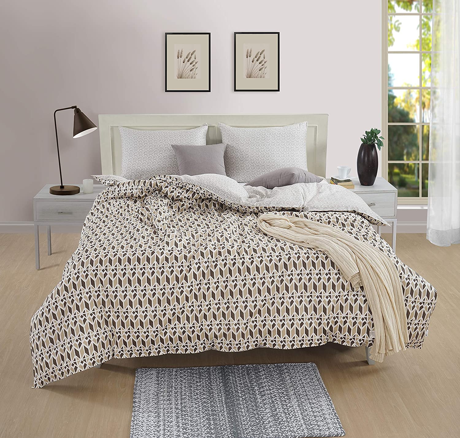 Price:$54.82 Ikat Brown 300-thread Count Cotton Sateen 3-Pcs Duvet Cover Set with Zipper Closure, Full Size 80" x 90" : Home & Kitchen