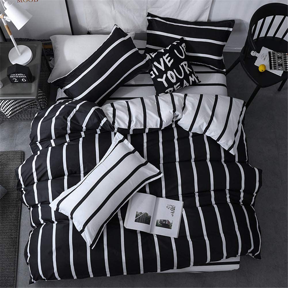 Price:$26.99 Black and White Striped Duvet Cover Set Ultra Soft Microfiber 3 Pieces Bedding Set White Vertical Stripes Printed on Black, Zipper Closure Anti Wrinkle Comforter Cover (3pcs, Queen Size) : Home & Kitchen
