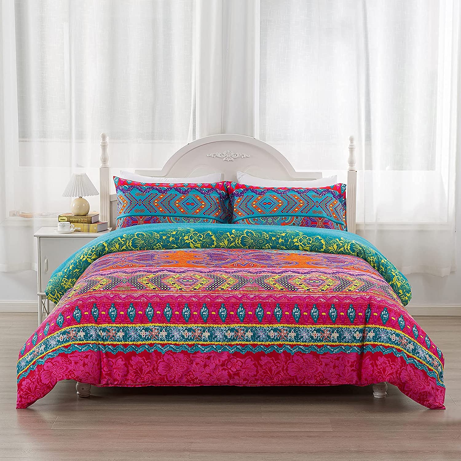 Price:$24.90 Boho Chic Bedding Hippe Queen Size 3 Piece Lightweight Duvet Cover Set Zipper Corner Ties : Home & Kitchen