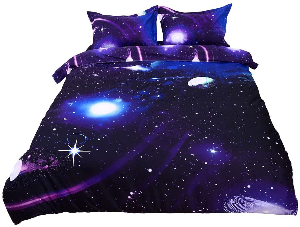 Price:$42.49 4-Piece Galaxies Duvet Cover Sets - 3D Printed Space Themed - 100% Polyester - All-Season Reversible Design - Includes 1 Duvet Cover, 1 Flat Sheet, 2 Pillow Shams Dark Purple Queen : Home & Kitchen